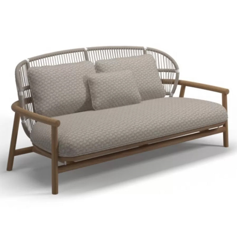 Tropical Outdoor Patio Sofa Wood With Cushions Brown UV Resistant Patio Sofa