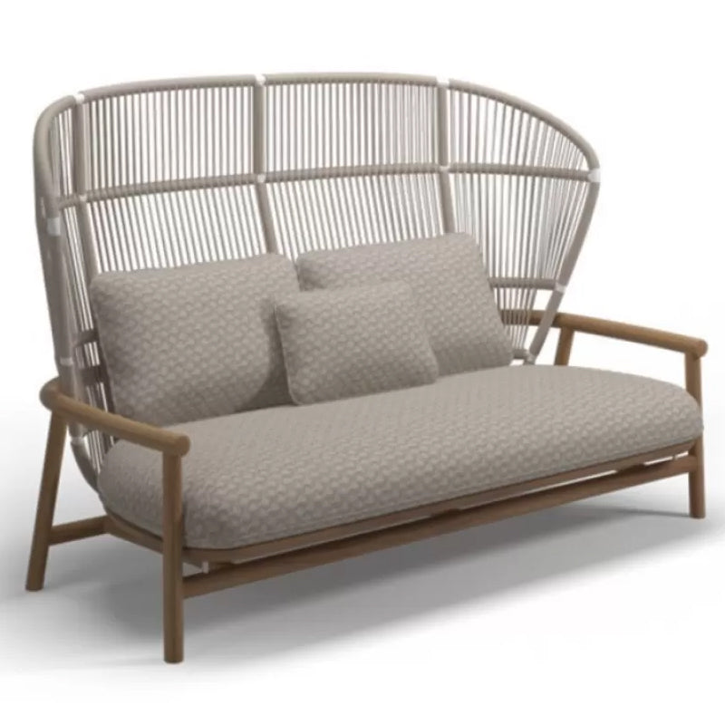 Tropical Outdoor Patio Sofa Wood With Cushions Brown UV Resistant Patio Sofa