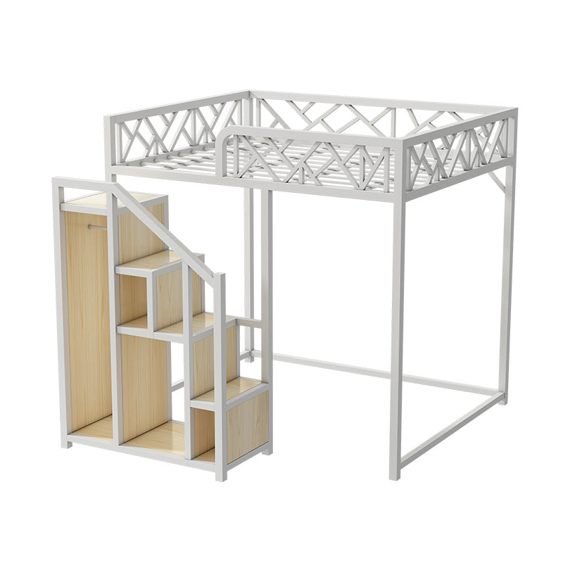 Metal Loft Bed with Staircase Scandinavian Kids Bed with Shelves
