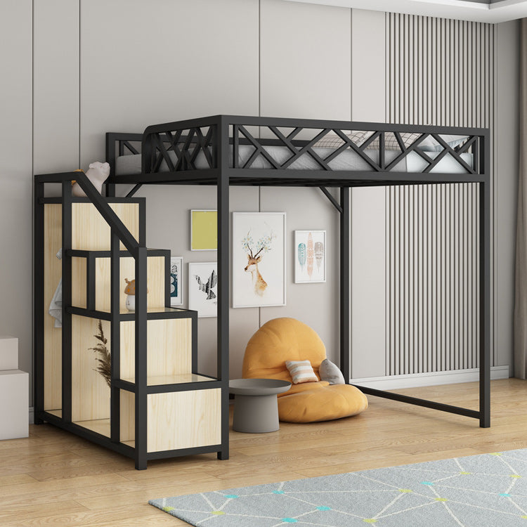Metal Loft Bed with Staircase Scandinavian Kids Bed with Shelves
