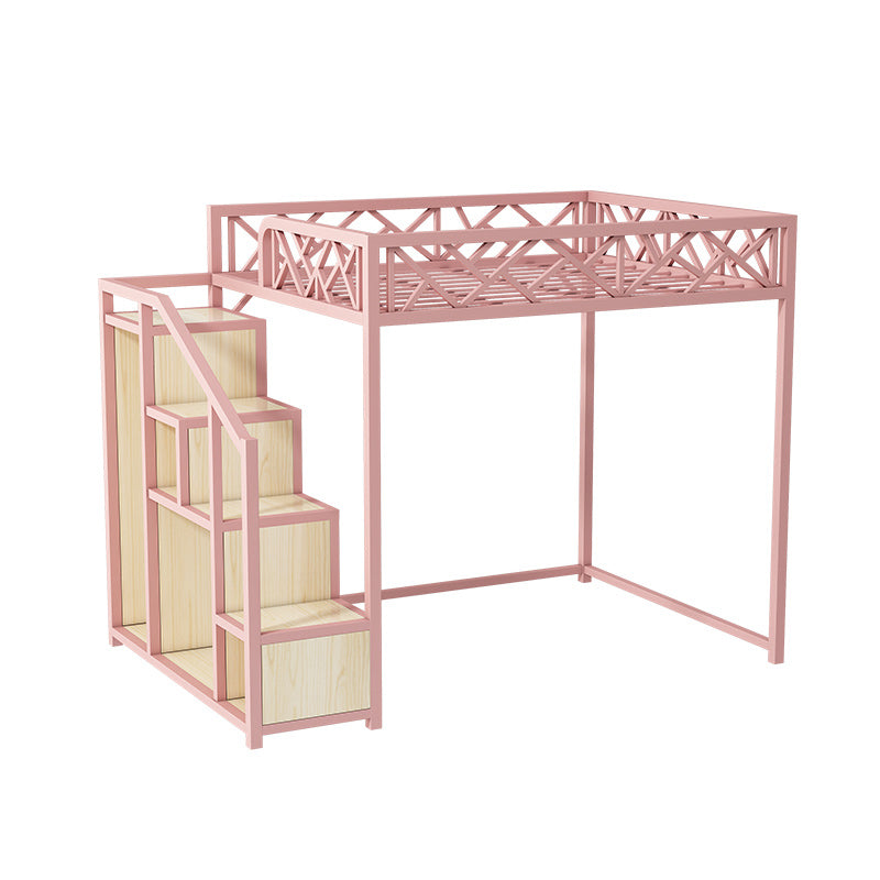 Metal Loft Bed with Staircase Scandinavian Kids Bed with Shelves