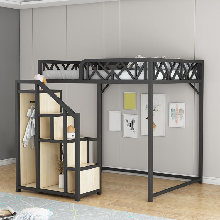 Metal Loft Bed with Staircase Scandinavian Kids Bed with Shelves