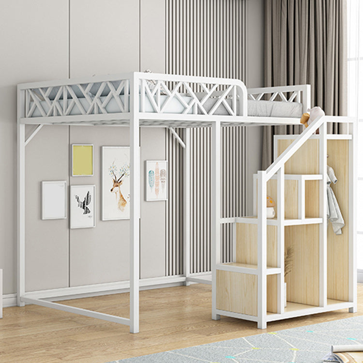 Metal Loft Bed with Staircase Scandinavian Kids Bed with Shelves