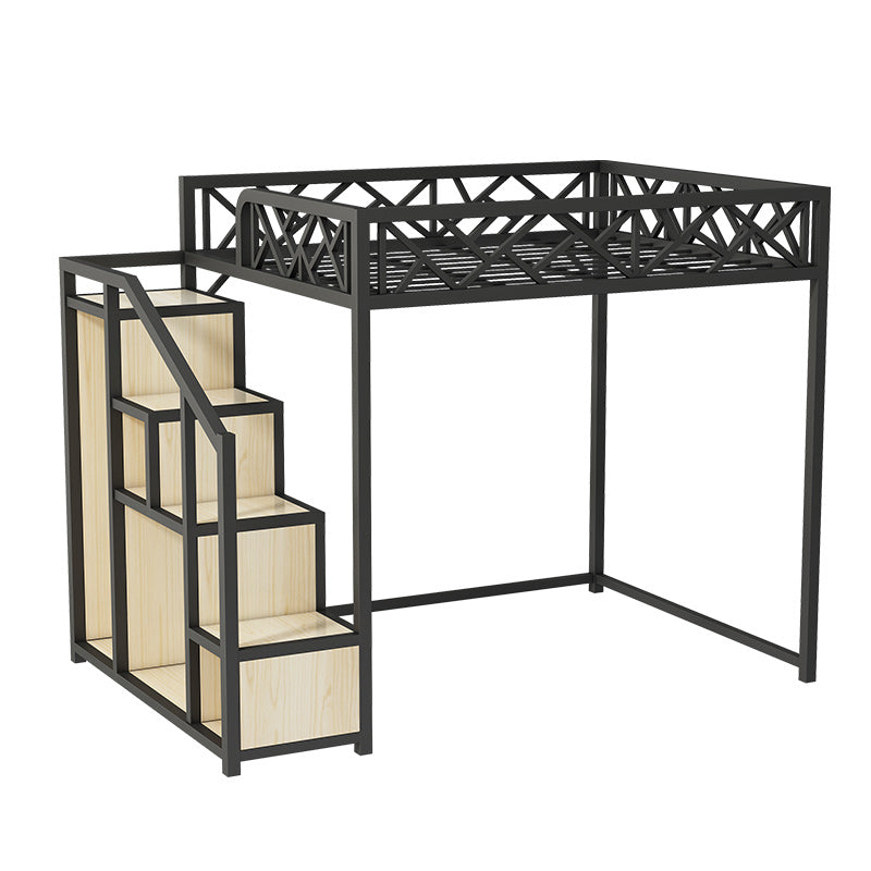 Metal Loft Bed with Staircase Scandinavian Kids Bed with Shelves