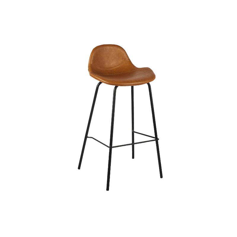 Modern Faux Leather Counter Stool Low Back Barstool with Metal Legs