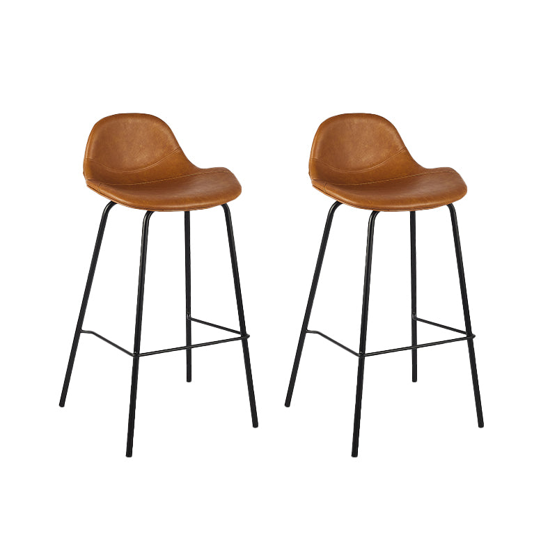 Modern Faux Leather Counter Stool Low Back Barstool with Metal Legs