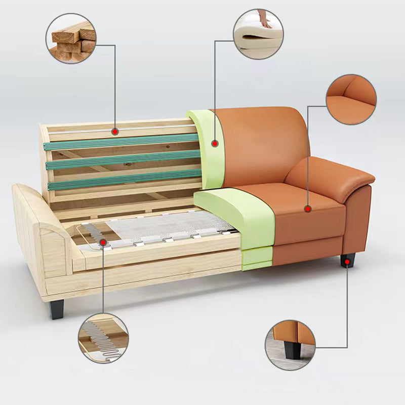 Contemporary Faux Leather Sofa Wood Frame Pillow Top Arm Sofa