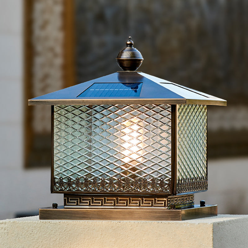 1-Light Solar Energy Pillar Lamp Square Outdoor Light for Garden