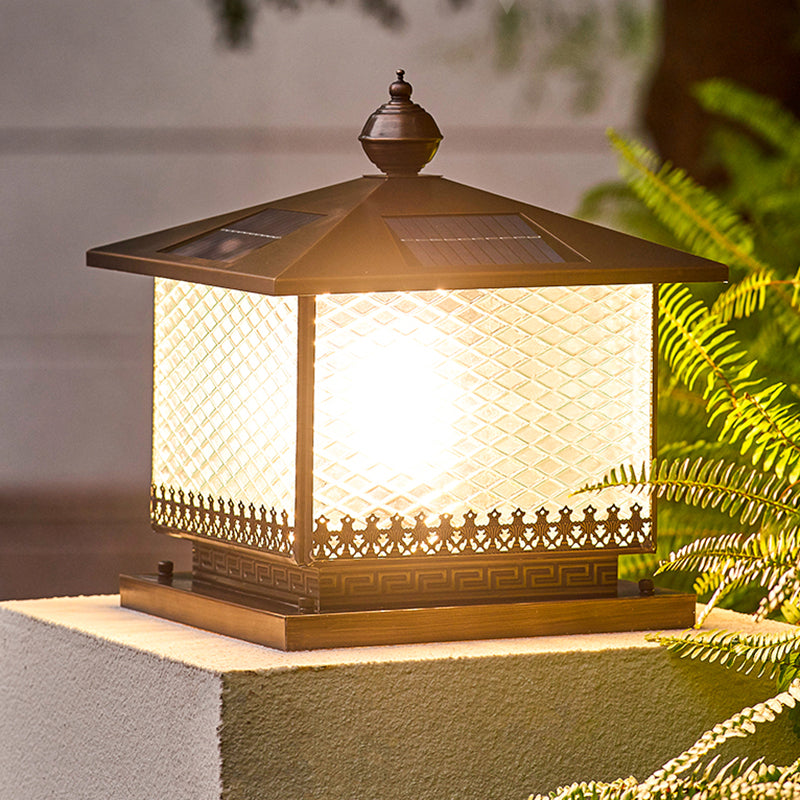 1-Light Solar Energy Pillar Lamp Square Outdoor Light for Garden