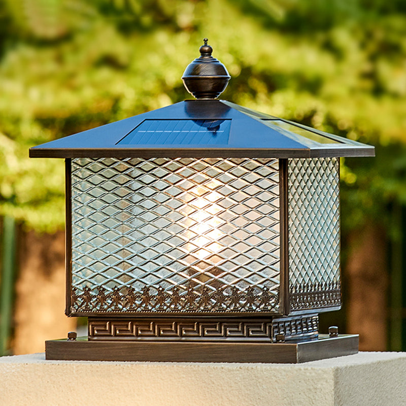 1-Light Solar Energy Pillar Lamp Square Outdoor Light for Garden