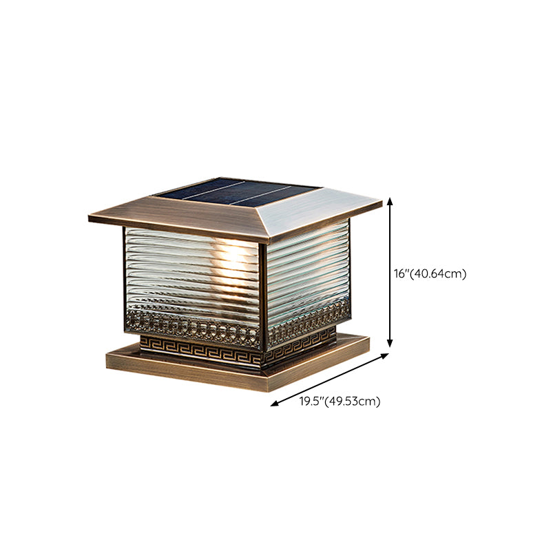 Modern Solar Energy Pillar Lamp Bronze Square Outdoor Light for Garden