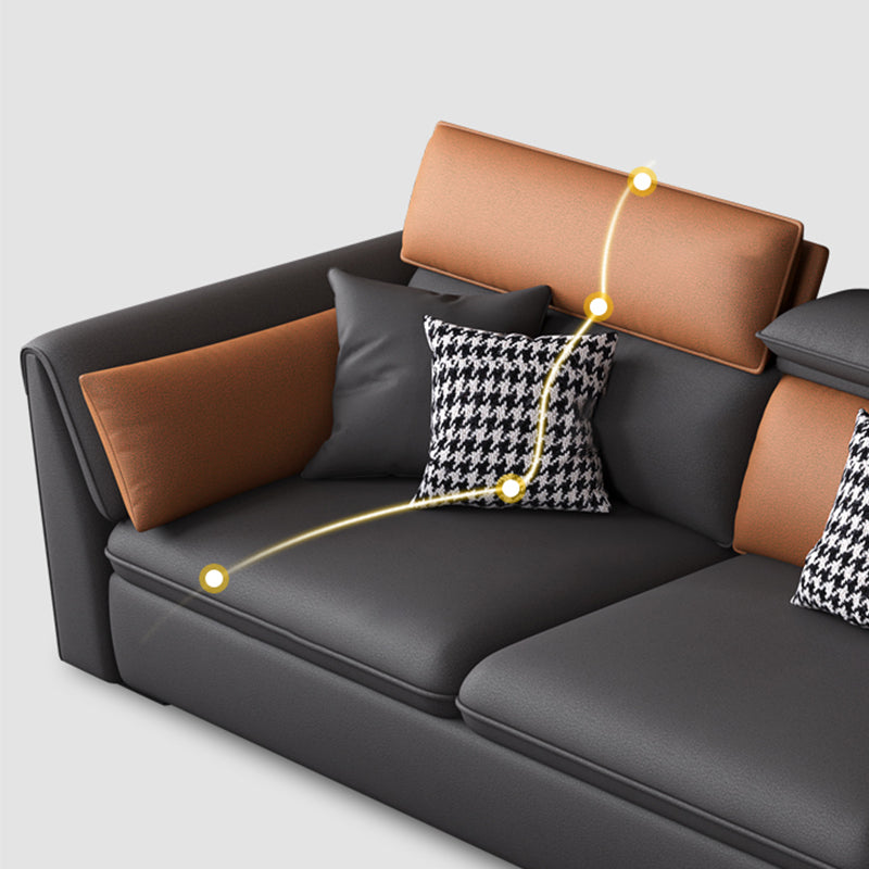 Modern Pillowed Back Cushions Sectional Grey Pillow Top Arm Chesterfield Sectional