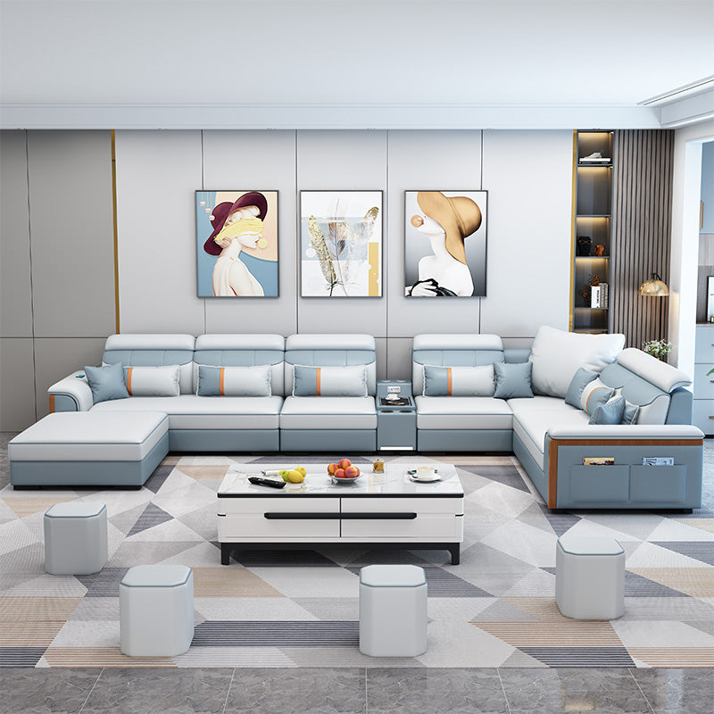 Modern Contemporary Pillow Top Arm Sectional, Faux Leather Sectional Sofa