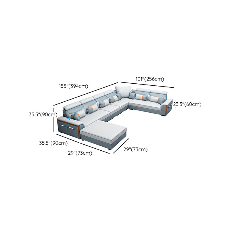 Modern Contemporary Pillow Top Arm Sectional, Faux Leather Sectional Sofa