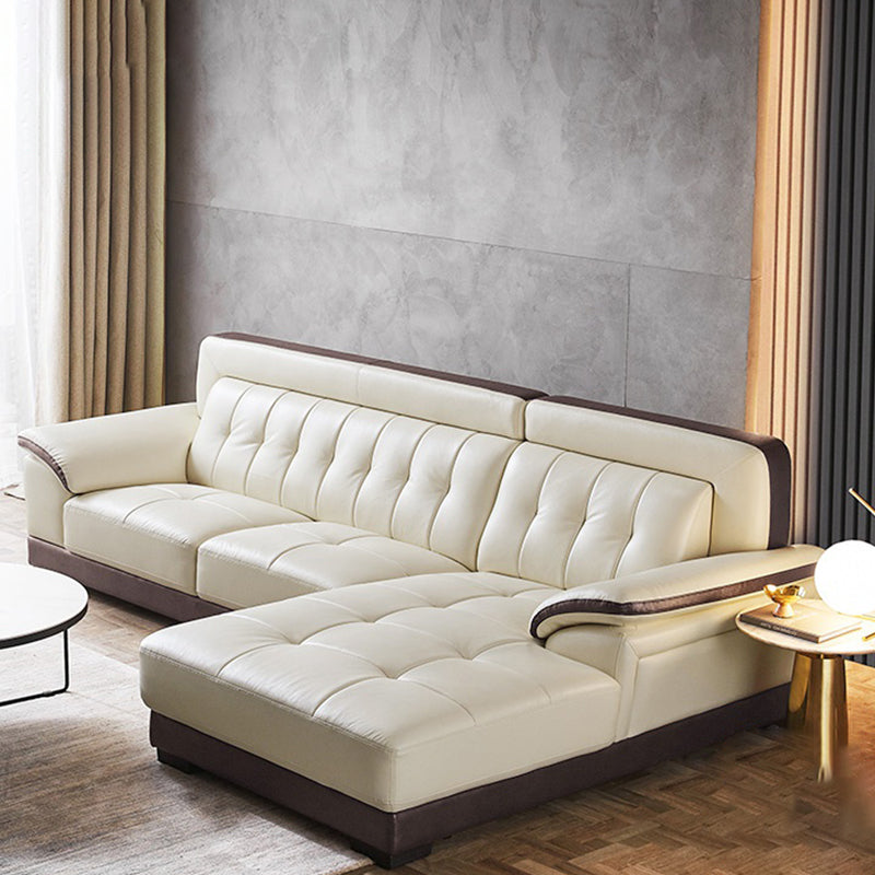 Pillow Top Arm Sectional Sofa with Tufted Genuine Leather Living Room Sectional sofa