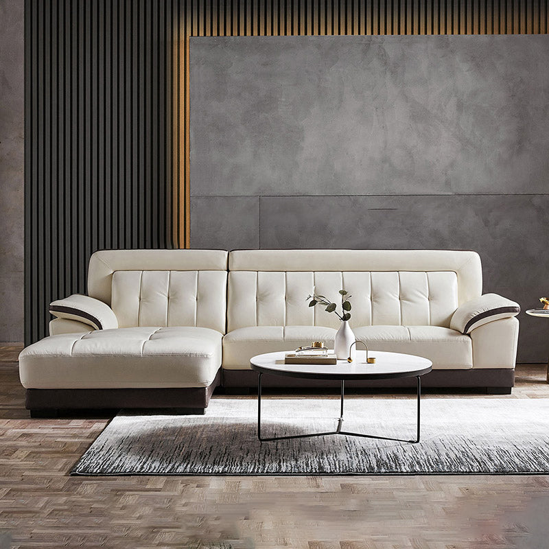 Pillow Top Arm Sectional Sofa with Tufted Genuine Leather Living Room Sectional sofa