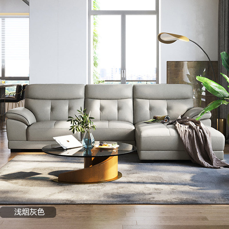 Pillow Top Arm Sectional Sofa with Tufted Genuine Leather Living Room Sectional sofa