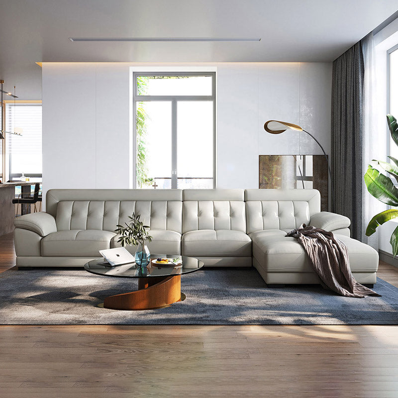 Pillow Top Arm Sectional Sofa with Tufted Genuine Leather Living Room Sectional sofa