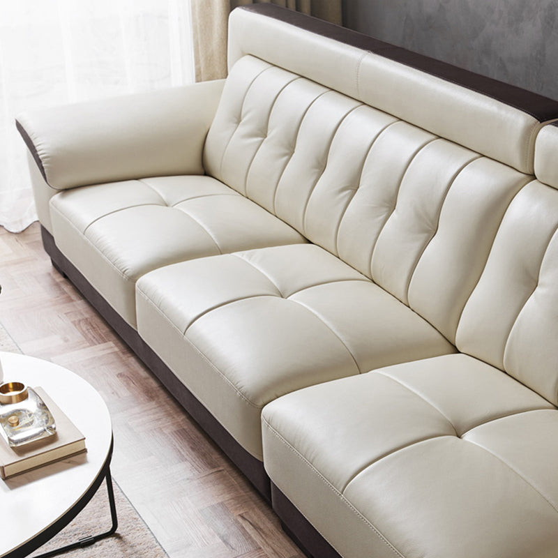 Pillow Top Arm Sectional Sofa with Tufted Genuine Leather Living Room Sectional sofa