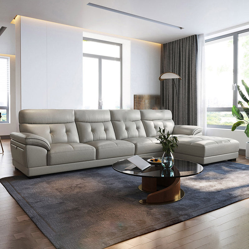 Pillow Top Arm Sectional Sofa with Tufted Genuine Leather Living Room Sectional sofa