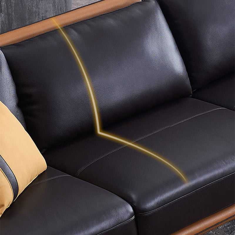 Mid Century Genuine Leather Sectionals Loose Back Sectional & Chaise in Brown