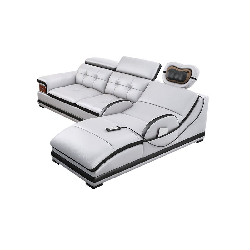 Modern Tufted Power Sectional & Chaise Gray Genuine Leather Sectional Sofa with Storage