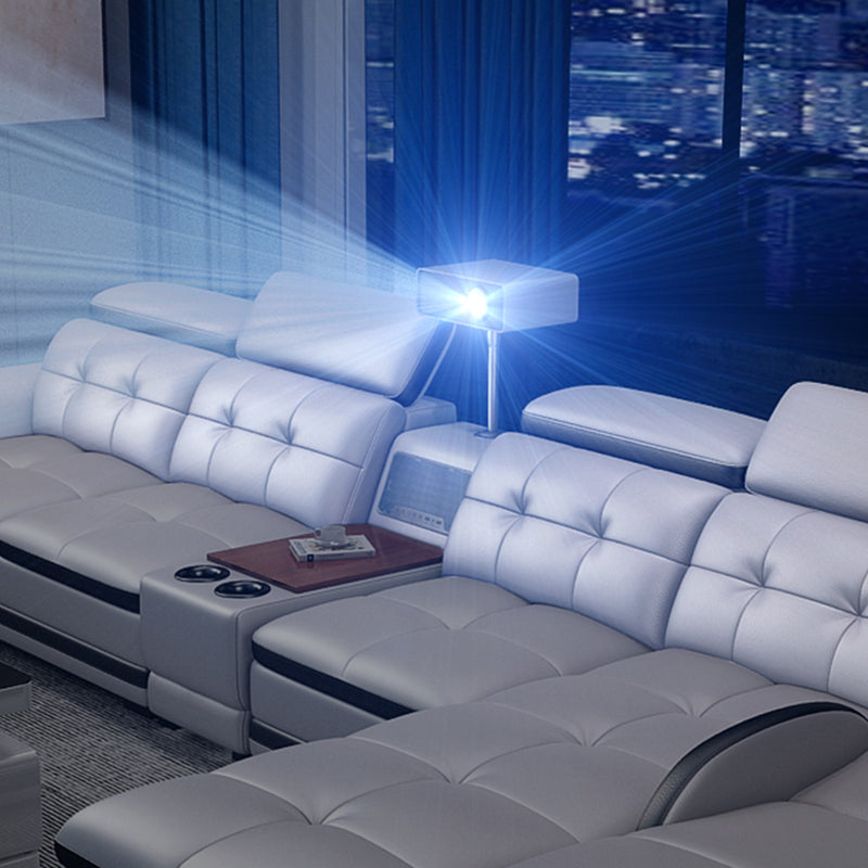 Modern Tufted Power Sectional & Chaise Gray Genuine Leather Sectional Sofa with Storage