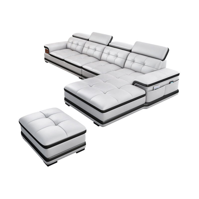 Modern Tufted Power Sectional & Chaise Gray Genuine Leather Sectional Sofa with Storage