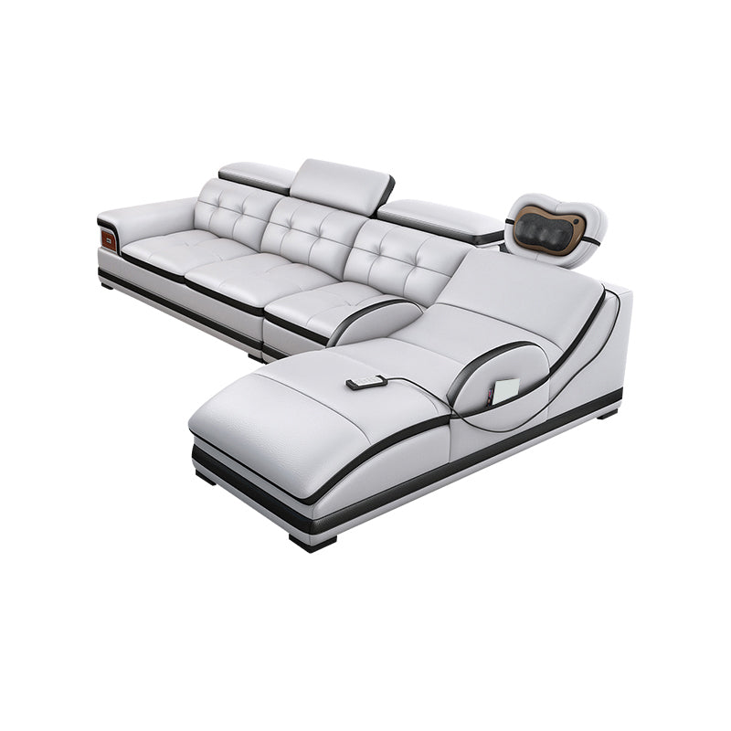 Modern Tufted Power Sectional & Chaise Gray Genuine Leather Sectional Sofa with Storage