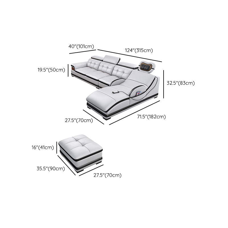 Modern Tufted Power Sectional & Chaise Gray Genuine Leather Sectional Sofa with Storage