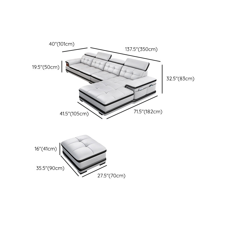 Modern Tufted Power Sectional & Chaise Gray Genuine Leather Sectional Sofa with Storage