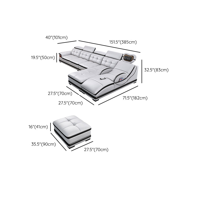 Modern Tufted Power Sectional & Chaise Gray Genuine Leather Sectional Sofa with Storage