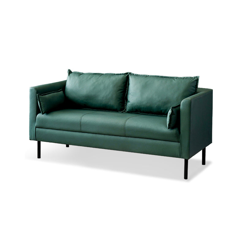 30.7" High Glam Sofa Faux Leather Tuxedo Arm Sofa with 2 Pillows