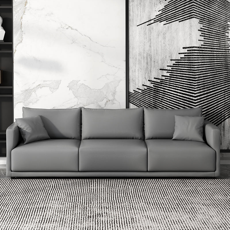 27.16" High Gray Sofa Faux Leather Tuxedo Arm Sofa with Pillows