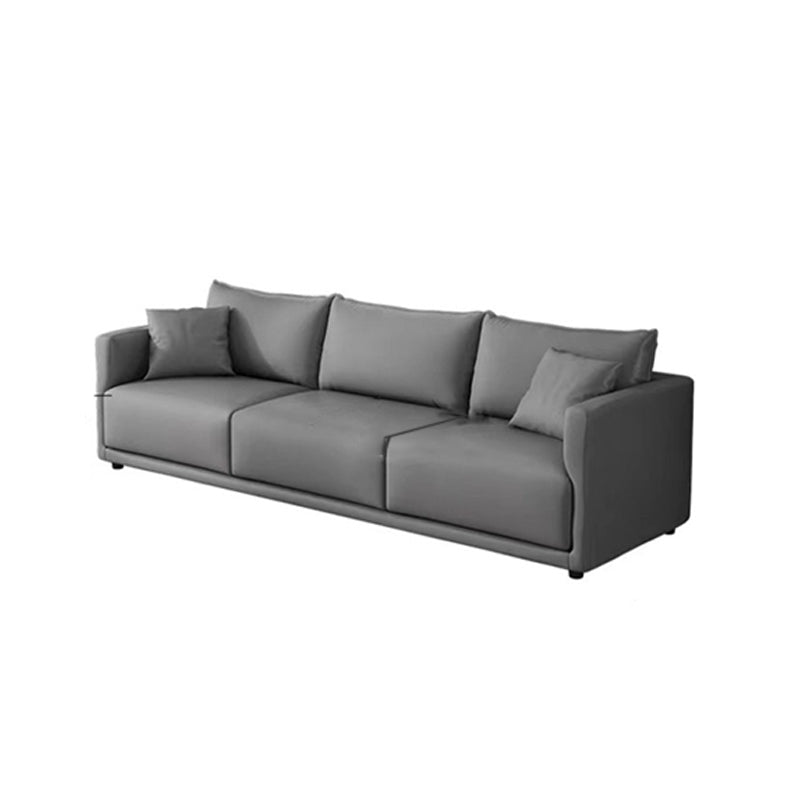 27.16" High Gray Sofa Faux Leather Tuxedo Arm Sofa with Pillows