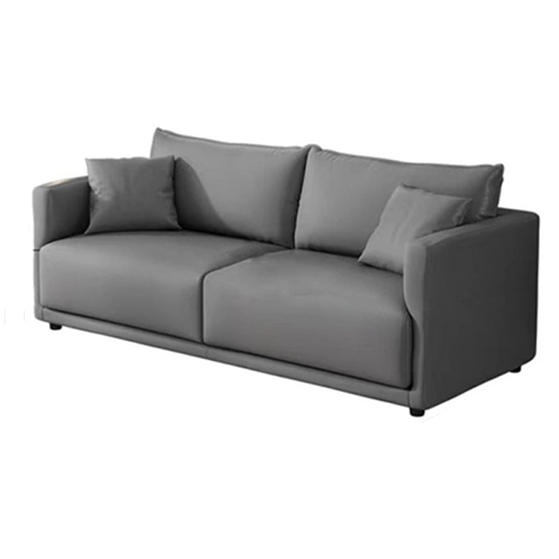 27.16" High Gray Sofa Faux Leather Tuxedo Arm Sofa with Pillows