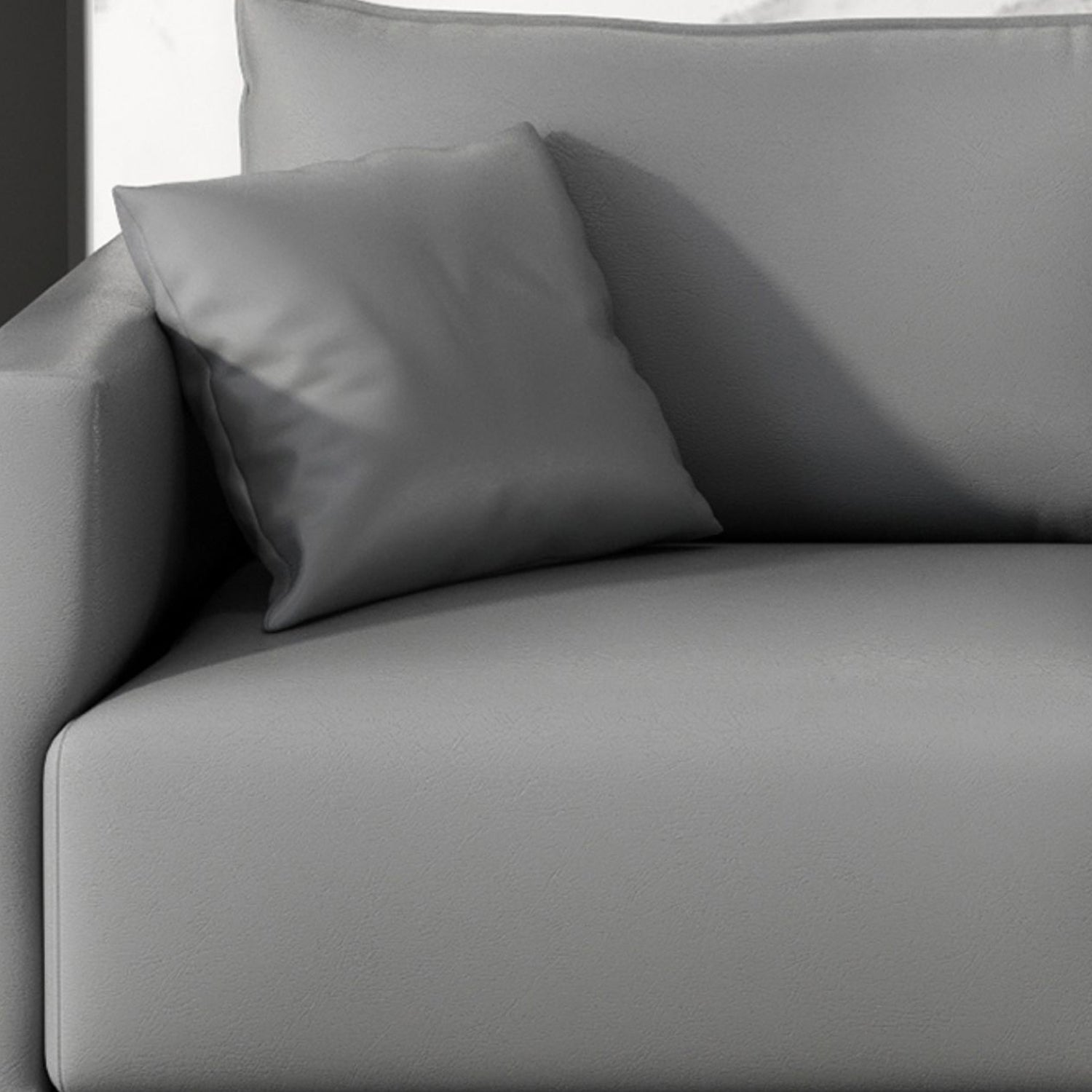 27.16" High Gray Sofa Faux Leather Tuxedo Arm Sofa with Pillows