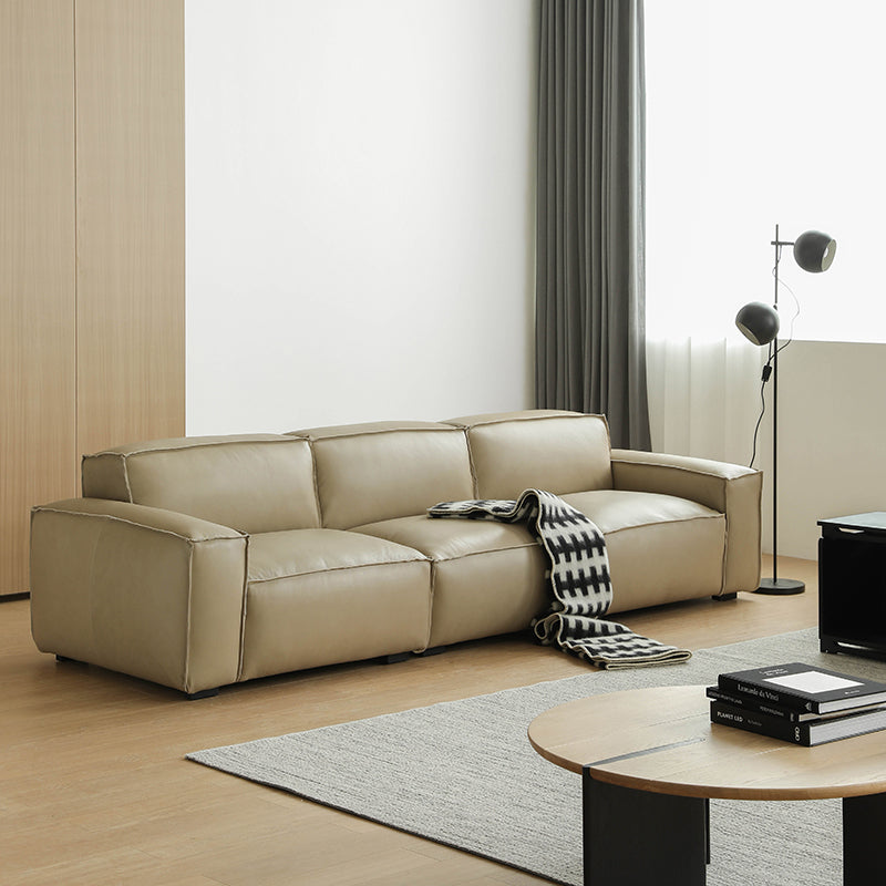 27.55" High Cushions Sofa Faux Genuine Leather Square Arm Sofa