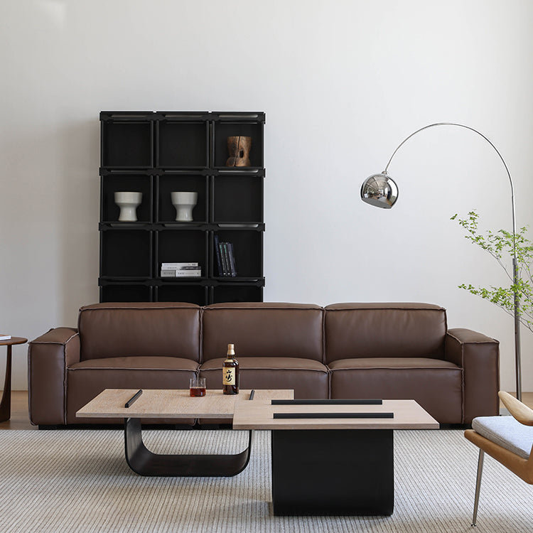 27.55" High Cushions Sofa Faux Genuine Leather Square Arm Sofa