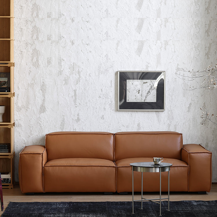 27.55" High Cushions Sofa Faux Genuine Leather Square Arm Sofa