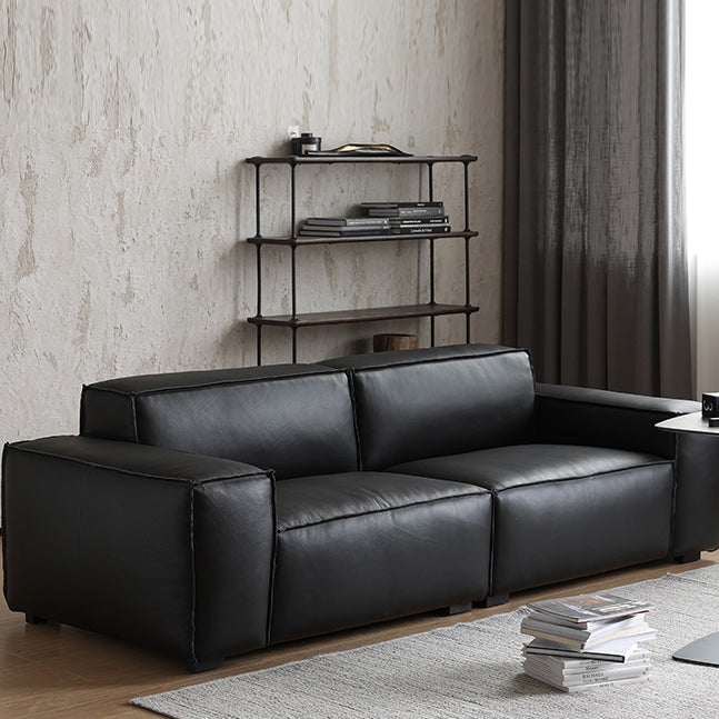 27.55" High Cushions Sofa Faux Genuine Leather Square Arm Sofa