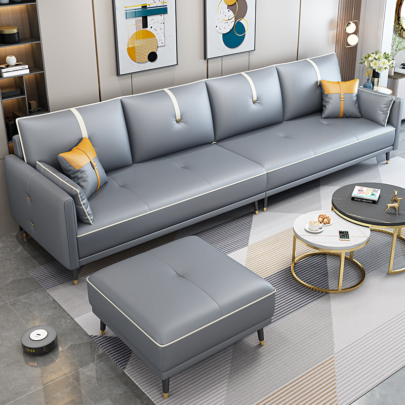 Faux Leather Sofa 35.43" High Modern Square Arm Sofa with 4 Pillows