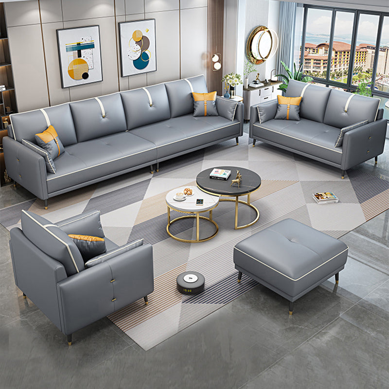 Faux Leather Sofa 35.43" High Modern Square Arm Sofa with 4 Pillows