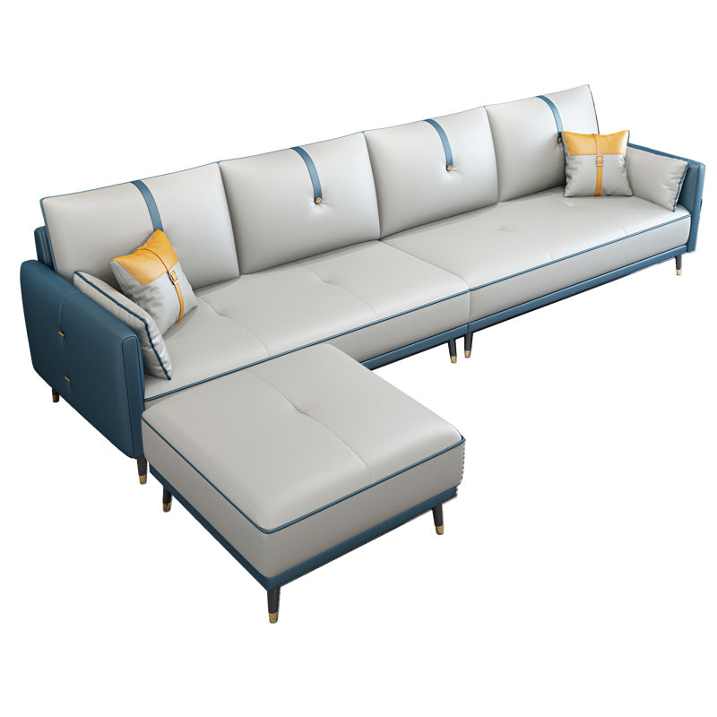 Faux Leather Sofa 35.43" High Modern Square Arm Sofa with 4 Pillows