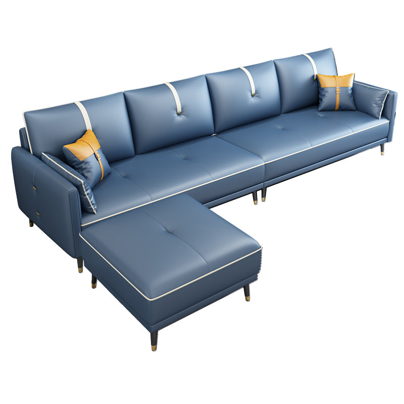 Faux Leather Sofa 35.43" High Modern Square Arm Sofa with 4 Pillows