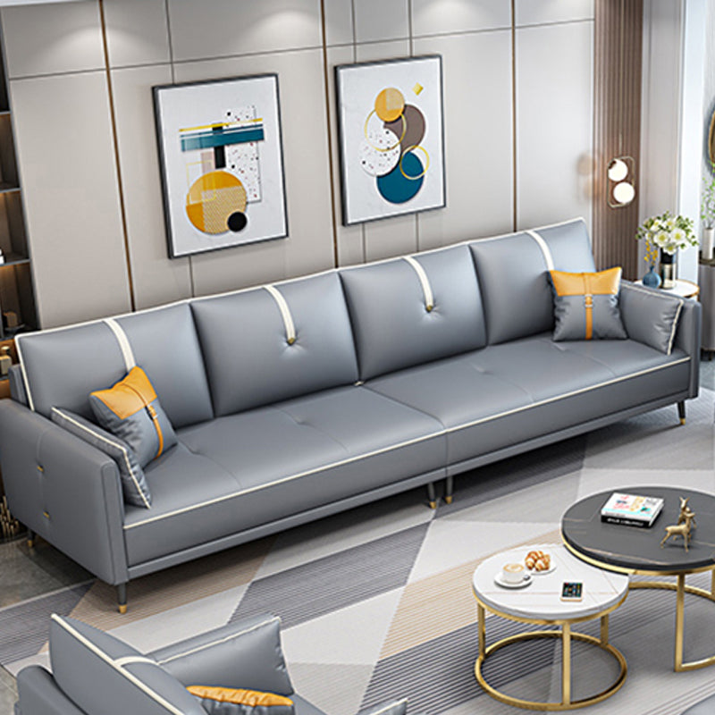Faux Leather Sofa 35.43" High Modern Square Arm Sofa with 4 Pillows