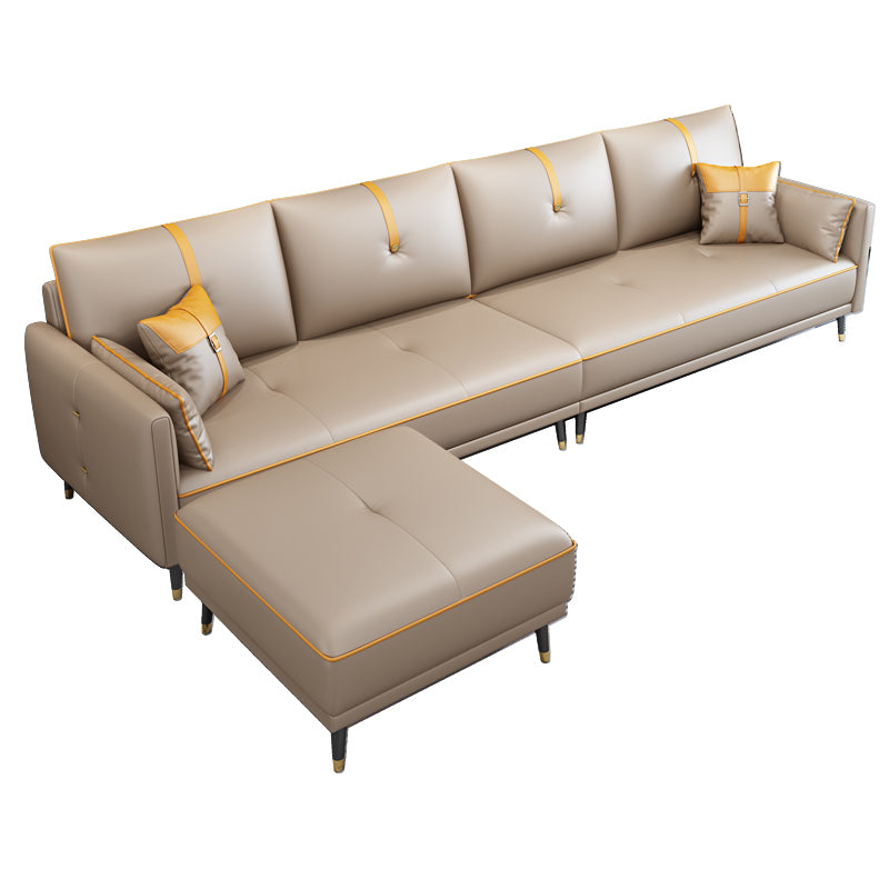 Faux Leather Sofa 35.43" High Modern Square Arm Sofa with 4 Pillows