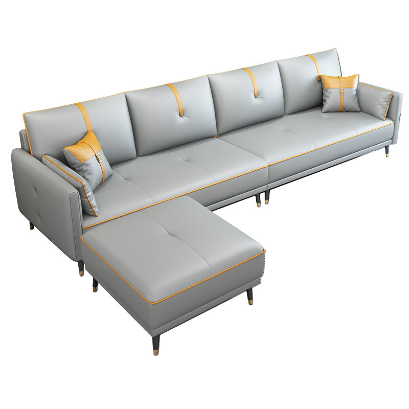 Faux Leather Sofa 35.43" High Modern Square Arm Sofa with 4 Pillows