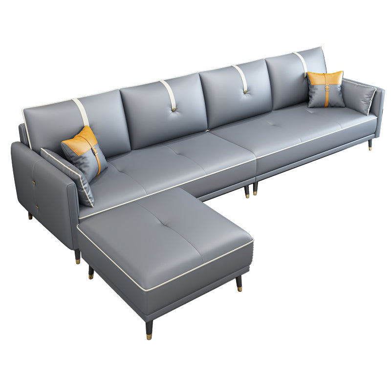Faux Leather Sofa 35.43" High Modern Square Arm Sofa with 4 Pillows