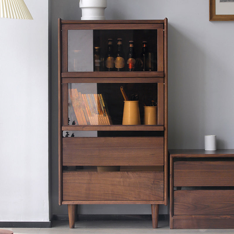 Mid-Century Modern Side Cabinet Solid Wood Glass Paned Accent Cabinet